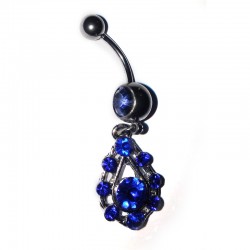 Hängande navel smycke blå stenar -1.6mm